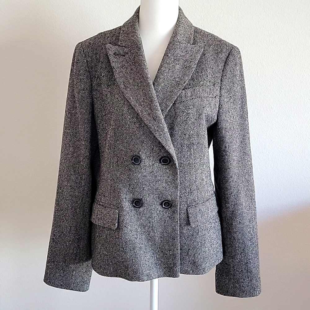 Talbots Women's Size 12 Grey Double Breasted Herringbone Jacket.